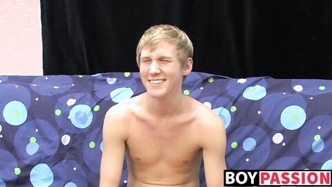 Skinny teenager Hayden jerks off while moaning from pleasure