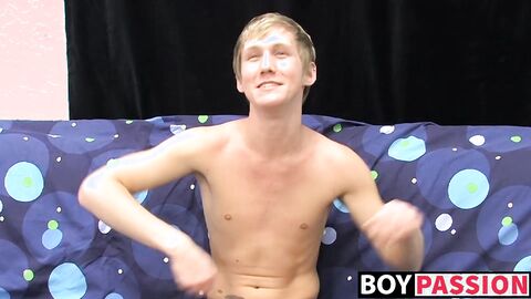 Skinny teenager Hayden jerks off while moaning from pleasure
