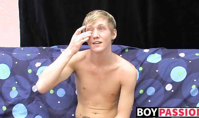 Skinny teenager Hayden jerks off while moaning from pleasure