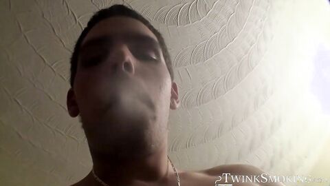 Heavy smoker Drac jerked his throbbing cock and burned a pack of cig