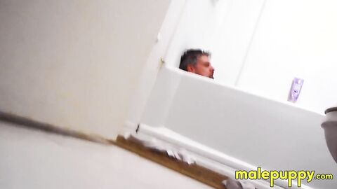 Giant Daddy Richard Leonox teases you with how he strokes his huge cock in the tub