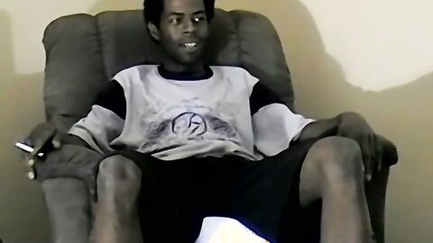 Ebony amateur teases with his big cock and masturbates solo