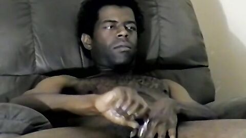Ebony amateur teases with his big cock and masturbates solo