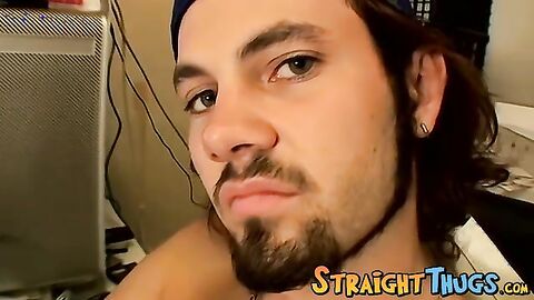 Hunky and horny straight thug stroking his juicy man tool