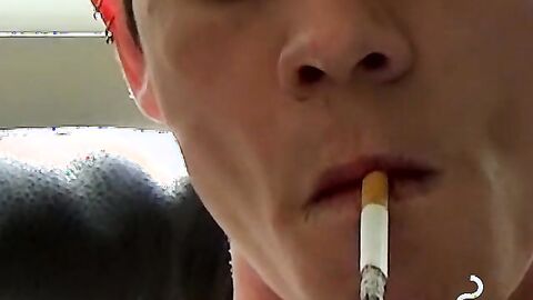 Blonde twink revealed his cock while blowing smoke