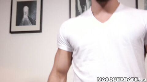 Masked muscular gay receives blowjob and handjob from Pascal