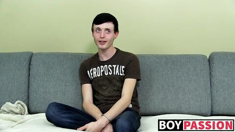 Short-haired twink toys with asshole as he strokes his cock