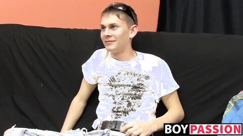 Horny teen Seth stretches his tight ass with big dildo solo