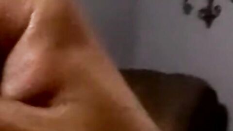 Amateur jerks off while mature man helps him cum with tongue