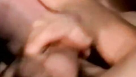 Amateur jerks off while mature man helps him cum with tongue