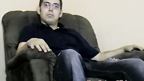 Nerdy amateur with glasses strips to jerk off until he cums