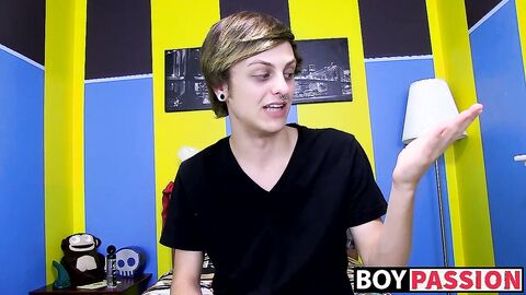 Twink Jason enjoying wanking his cock and playing with dildo
