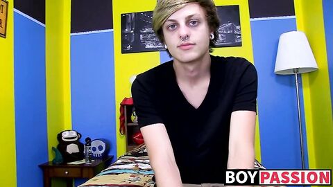 Twink Jason enjoying wanking his cock and playing with dildo
