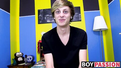 Twink Jason enjoying wanking his cock and playing with dildo