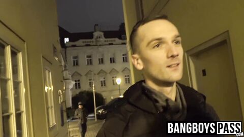 Two gay dudes start sucking cock and fucking in a building