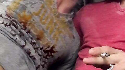 Chainsmoker Austin giving blows to his buddy while smoking