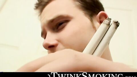 Cute skater Billy Da Kidd smokes multiple cigs while stroking his big cockÂ
