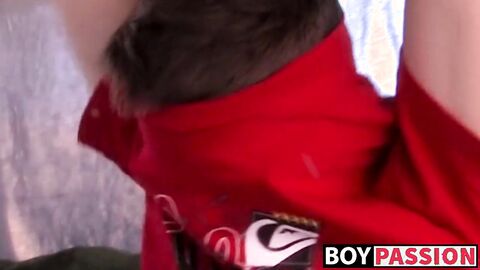Naughty twink Timo Garrett jerking off and licking his cock