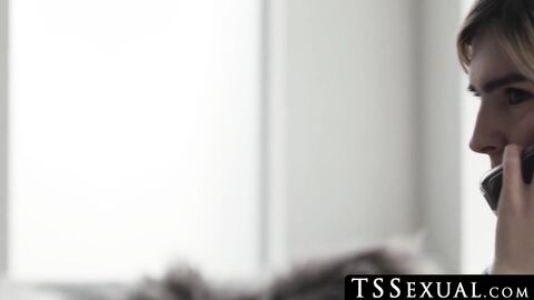 TSSexual.com - Blonde tbabe Ella Hollywood gives a sensual footjob before a rough ass