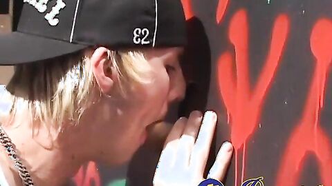 Blond skater Dalon Taylor sucks Marc Sterlings cock through a glory hole