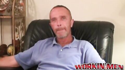 Mature amateur man strokes his small hairy cock and cums