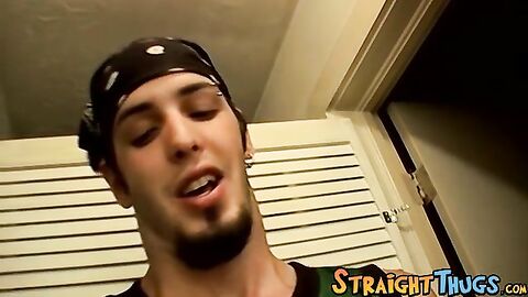 Straight tattooed amateur is jerking off his dick and cums
