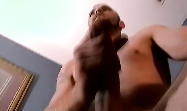 Tattooed amateur is jerking his big cock and prepares to cum