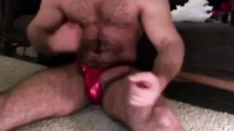 Muscle Hunk Plays with His Big Hairy Dick