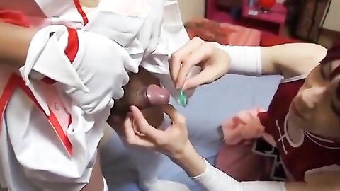 3 Japanese Crossdressers Jerk Off Together