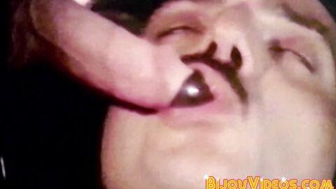 Bearded vintage homo strokes his dick then swallows an awesome cock