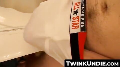 TwinkUndie.com - Horny Billy Da Kidd's big cock stroke in his snug white briefs