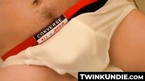 TwinkUndie.com - Horny Billy Da Kidd's big cock stroke in his snug white briefs