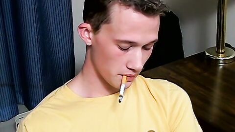 Hottie Braden Spence smokes reds while jerking and end it with a massive load of cum