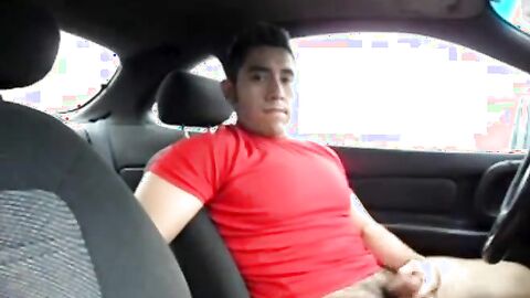 Hairy Latino Stud Strokes in His Car