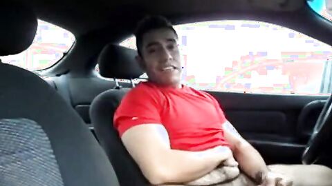 Hairy Latino Stud Strokes in His Car
