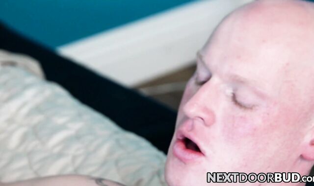 Bald masseur massages hunky dude and rides his cock