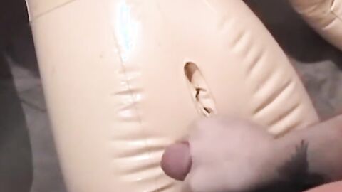 Glasses jock jerking off solo before pounding a sex doll