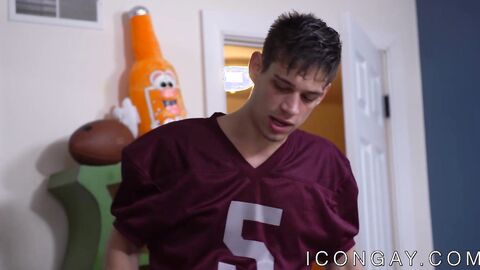 Amazing young gay takes care of his rivals injury and cock