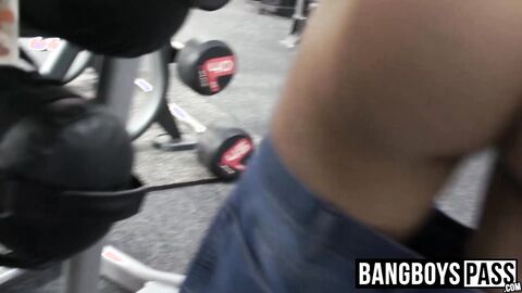 Athletic young men swap head and rimming in the gym