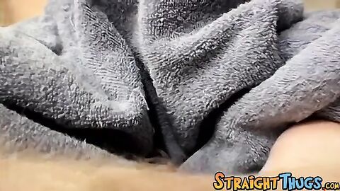 Straight thug talks to the camera while masturbating solo
