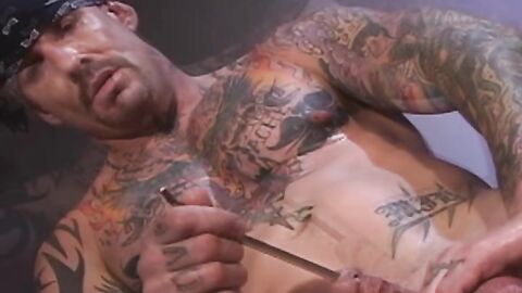 He finds a long silver rod and decides to fuck his cock in a sensational-sounding sce