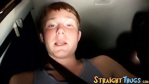 Young straight thug Billy jerks off and cums while driving