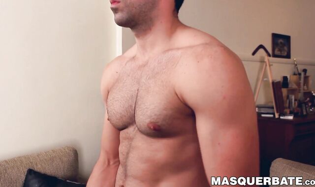 Naughty stud Alex strokes his big dick masked masturbation