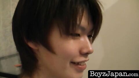 Youthful Japanese spreads his butt prior to stroking himself solo