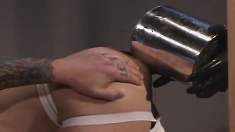 Steve rests on his back as Daxx stretches his sloppy hole with his greasy, ungloved h