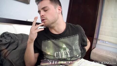 Horny Dustin Fitch rubbed and fingered his tight butthole while blowing smoke