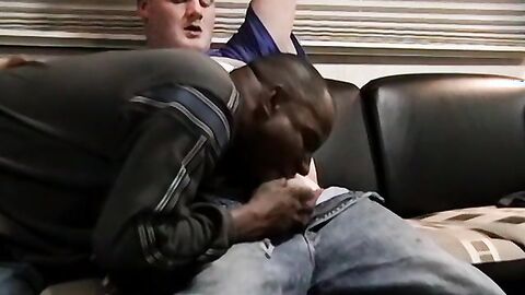 Fat amateur with small cock sucked by mature black homo