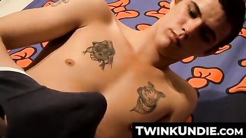 TwinkUndie.com - Cute twink Cain's first undie video and explosive cumshot